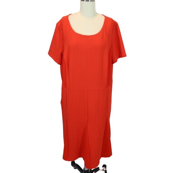 TALBOTS Textured Ponte Knit Short Sleeve Dress w/ Pockets Size 16WP Tomato Red - Picture 1 of 8